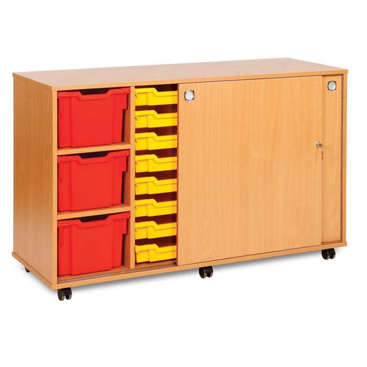 16 Shallow & 6 Extra Deep Tray Unit Beech With Sliding Doors